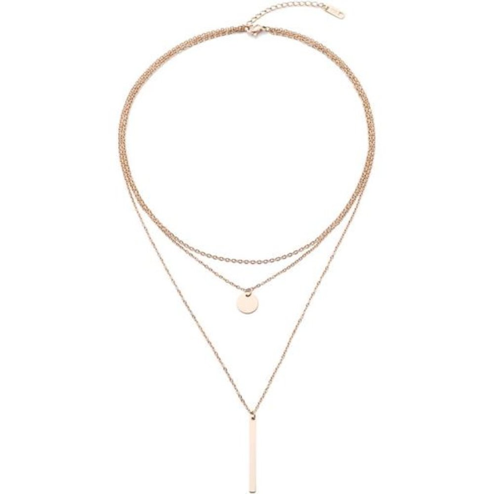 Disc Bar Pendant Layering Necklace Stainless Steel Layered Chain Choker
